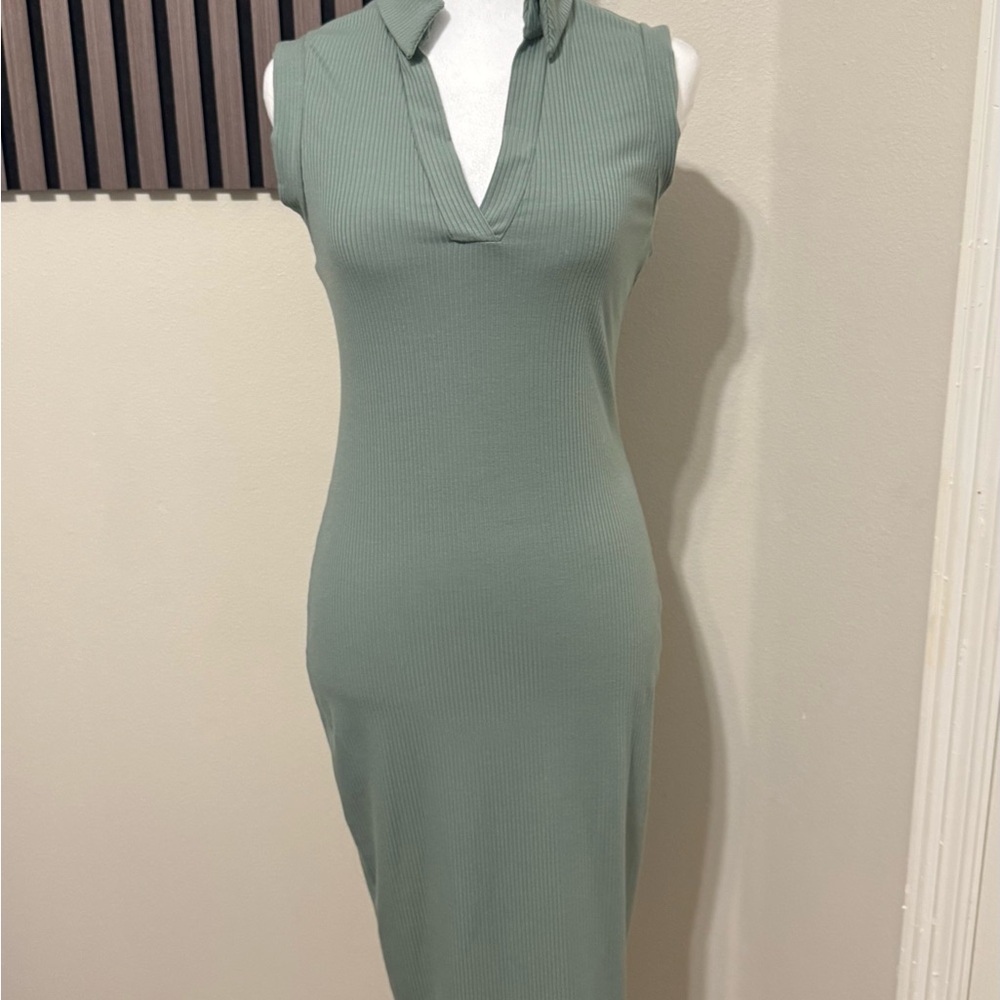 See You Monday Green Polo Collar Sheath Dress